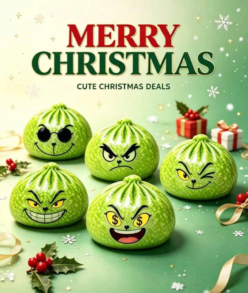 24 Pack YIPAI China Warehouse Christmas Glow InDark Crazy Grinch Bun Squishy Stress Relief Fidget Toy for Kids