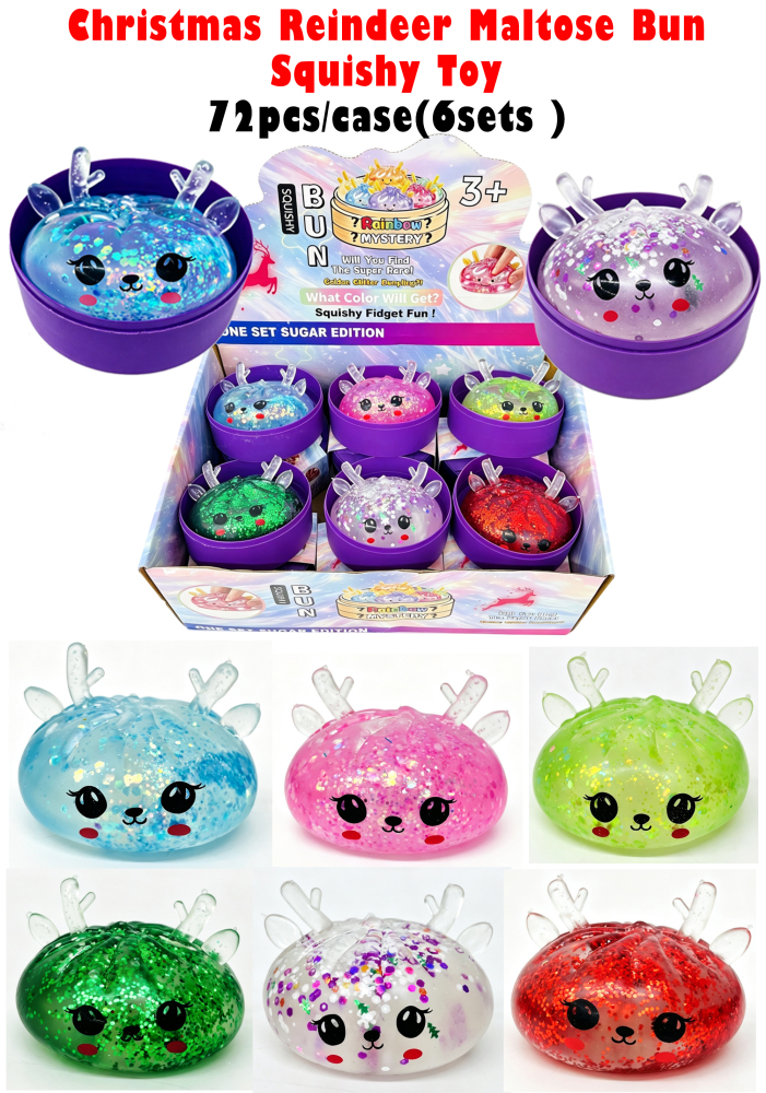 72 Pack YIPAI China Warehouse Maltose Slow Rising Christmas Reindeer Maltose Bun Squishy Stress Relief Fidget Toys with Steamer for Kids