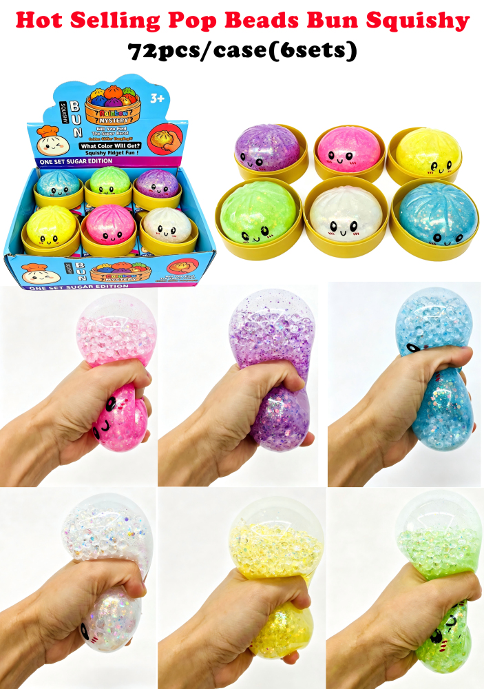 72 Pack YIPAI China Warehouse 8.5cm Beads Glitter Dumpling Squishy Stress Relief Fidget Toys for Kids