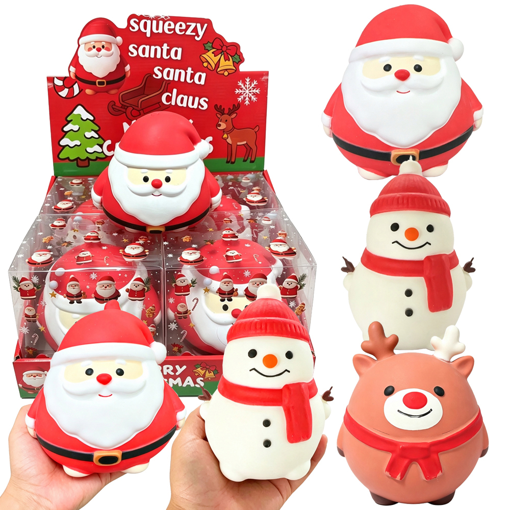 24 Pack YIPAI China Warehouse TPR Soft Stretchable Christmas Jumbo Santa Chubby & Snowman Puff & Reindeer Mochi Squishy Stress Relief Fidget Toys for Kids