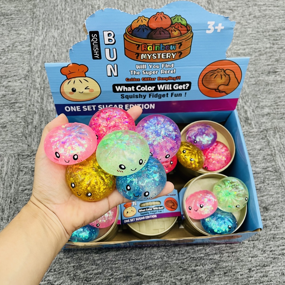 72 Pack YIPAI China Warehouse 5.5cm Maltose Glitter Slow Rising Multi-color Mini Cute Sugar Dumpling Set Stress Relief Fidget Toys with Steamer