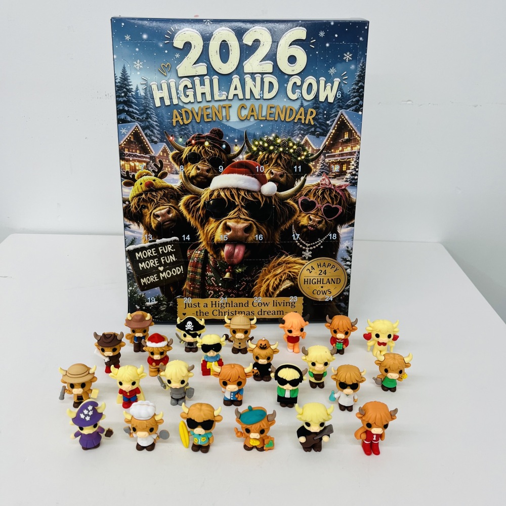 25 Pack YIPAI China Warehouse 2026 Highland Cow Christmas Advent Calendar 24‑Day Countdown Surprise Blind Box Gift Set for Kids