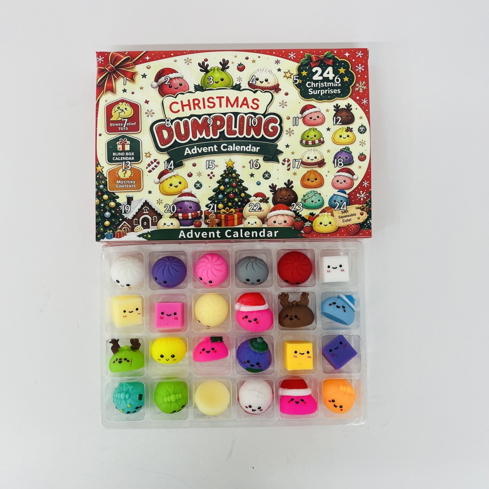 25 Pack YIPAI China Warehouse 2026 Christmas Squishy Dumpling Toy Cute Soft Advent Calendar 24 Days Mystery Blind Box Fidget Sensory Squeeze Stress Relief Holiday Surprise Gift for Kids