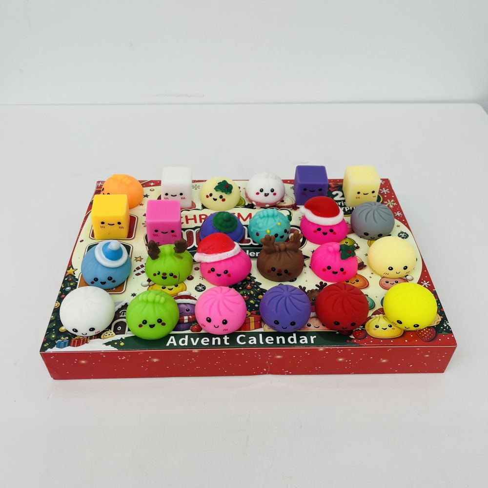 25 Pack YIPAI China Warehouse 2026 Christmas Squishy Dumpling Toy Cute Soft Advent Calendar 24 Days Mystery Blind Box Fidget Sensory Squeeze Stress Relief Holiday Surprise Gift for Kids