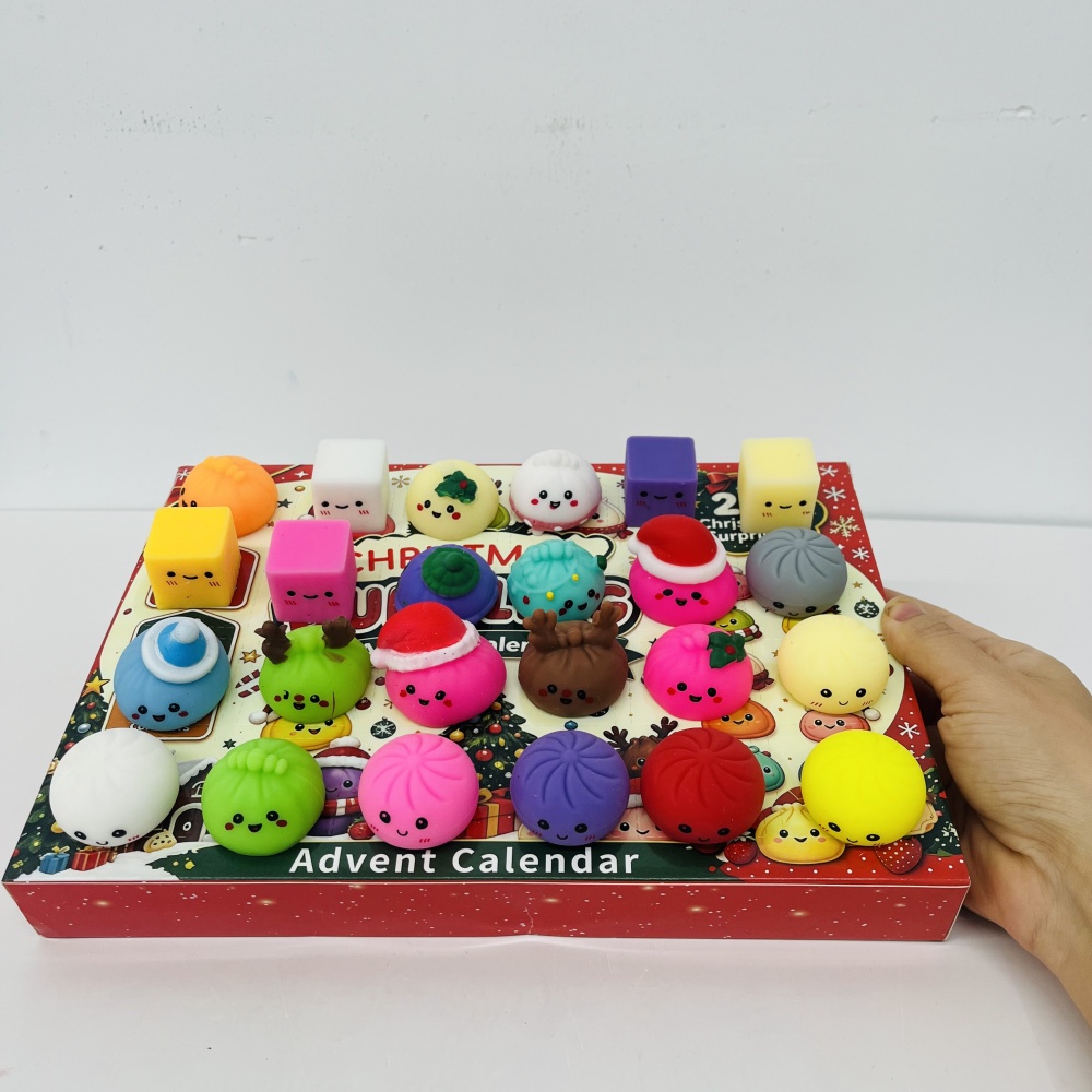 25 Pack YIPAI China Warehouse 2026 Christmas Squishy Dumpling Toy Cute Soft Advent Calendar 24 Days Mystery Blind Box Fidget Sensory Squeeze Stress Relief Holiday Surprise Gift for Kids