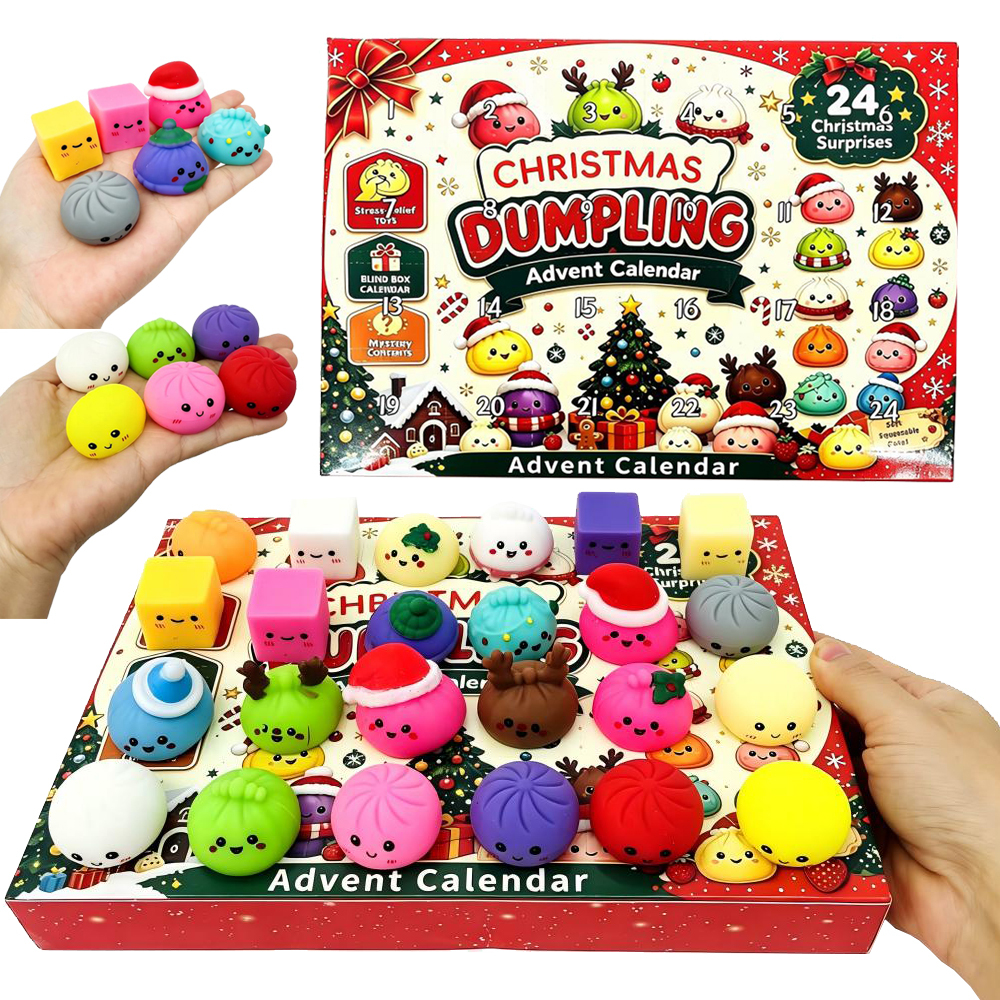 25 Pack YIPAI China Warehouse 2026 Christmas Squishy Dumpling Toy Cute Soft Advent Calendar 24 Days Mystery Blind Box Fidget Sensory Squeeze Stress Relief Holiday Surprise Gift for Kids