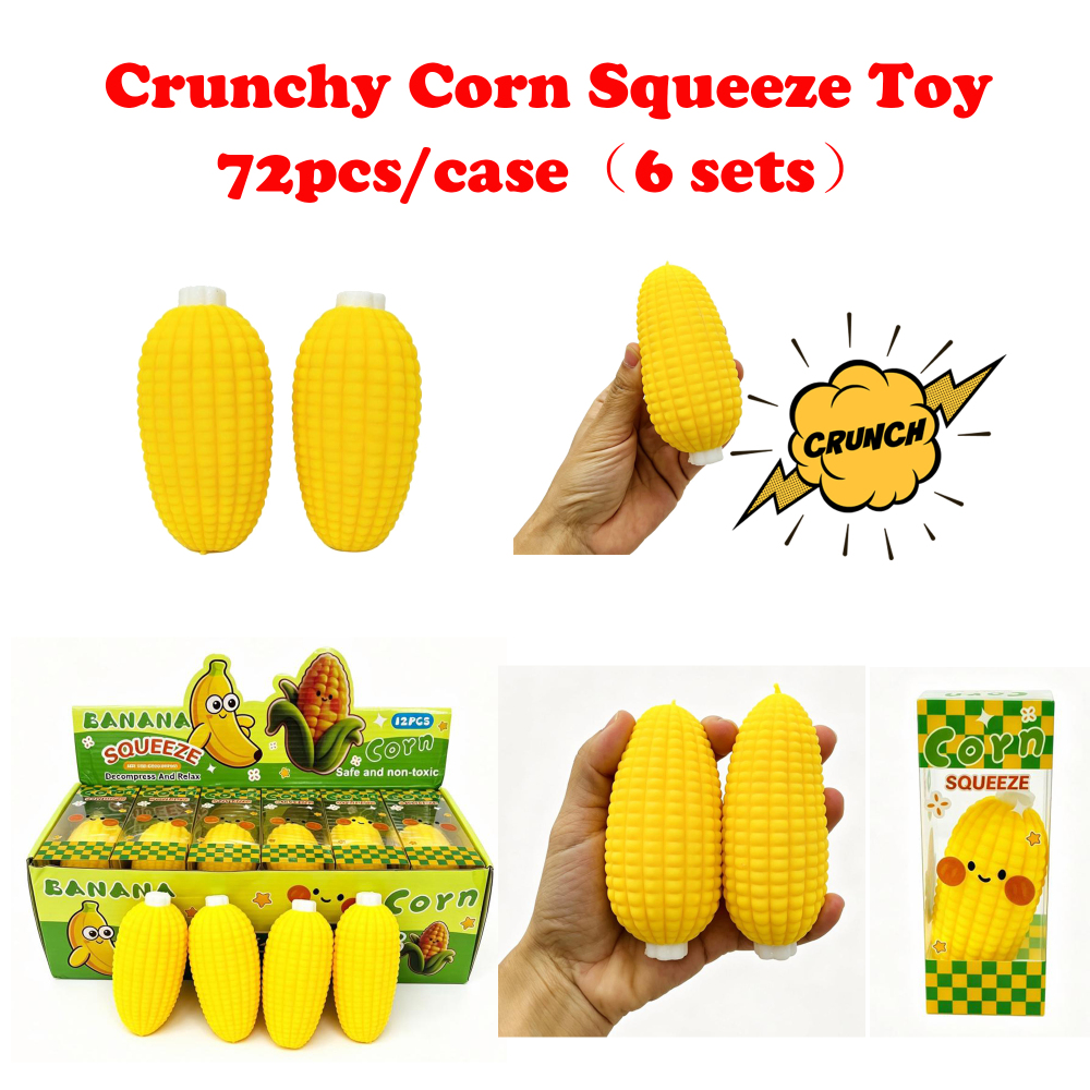 72 Pack YIPAI China Warehouse Crunchy Corn Squishy Squeeze Toy ASMR Crunch Sound Pellet Filled Simulated Corn Fidget Toy Stress Relief Sensory Novelty Toy for Kids