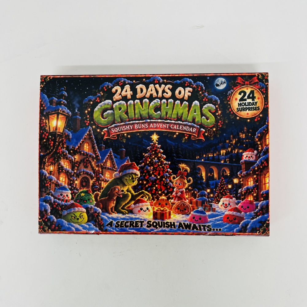 26 Pack YIPAI China Warehouse 24 Days Christmas Grinch Dumpling Squishy Advent Calendar Mini Bao Bun Squeeze Fidget Toy Set Soft TPR Stress Relief ASMR Sensory Surprise Blind Box Gift for Kids Adults Christmas Countdown