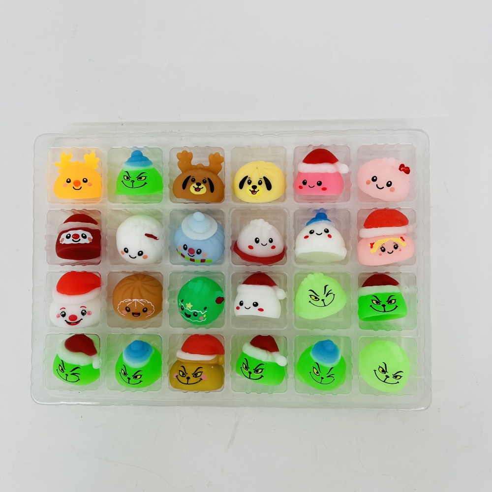 26 Pack YIPAI China Warehouse 24 Days Christmas Grinch Dumpling Squishy Advent Calendar Mini Bao Bun Squeeze Fidget Toy Set Soft TPR Stress Relief ASMR Sensory Surprise Blind Box Gift for Kids Adults Christmas Countdown