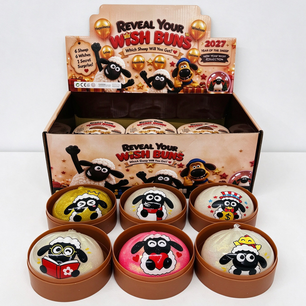 72 Pack YIPAI China Warehouse Shaun the Sheep Wish Bun Squishy Fidget Toy Soft TPR ASMR Squeeze Sensory Toy Stress Relief Toy for Kids & Adults