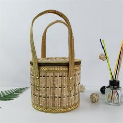 Factory direct supply Chinese style garden storage bamboo basket natural color plus cloth edge hexagonal bamboo basket hand-woven bamboo basket