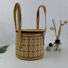Factory direct supply Chinese style garden storage bamboo basket natural color plus cloth edge hexagonal bamboo basket hand-woven bamboo basket