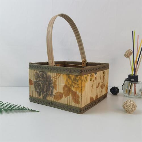 Uncovered portable folding bamboo basket Cloth-wrapped woven bamboo basket rectangular fruit packaging gift box packaging wholesale