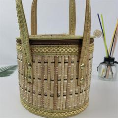 Factory direct supply Chinese style garden storage bamboo basket natural color plus cloth edge hexagonal bamboo basket hand-woven bamboo basket