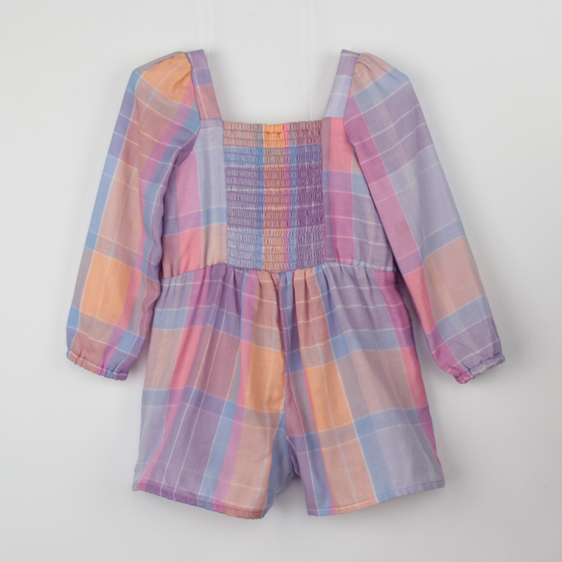 GINGHAM CHEESECLOTH LS PLAYSUIT