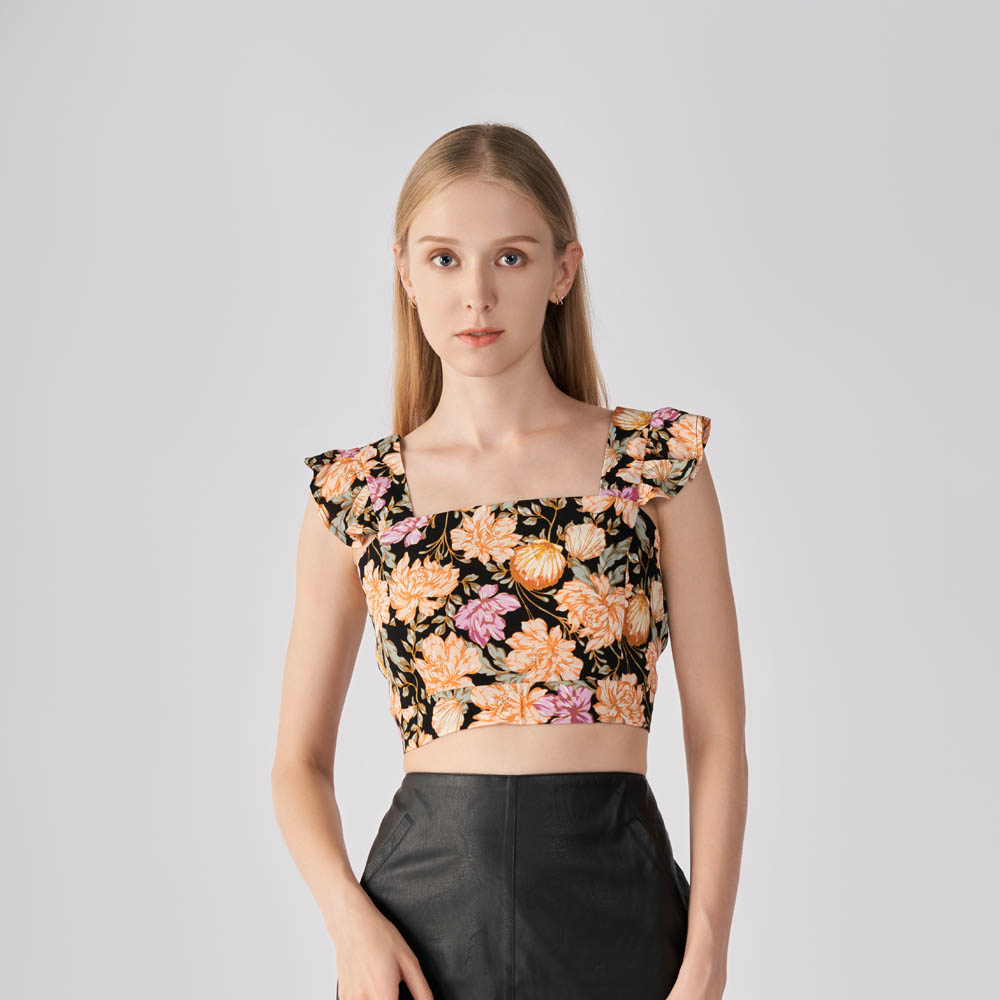 BACK TIE CROP CAMI IN FLORAL