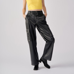 FAUX LEATHER BLACK CARGO PANT