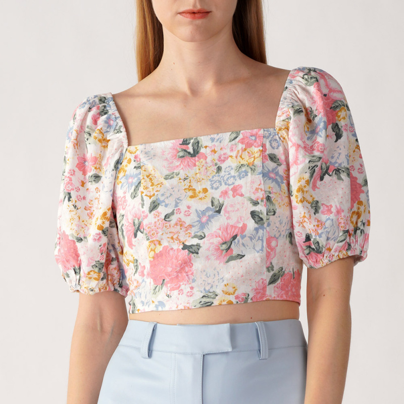 BALLOON SLEEVE CROPPED BLOUSE