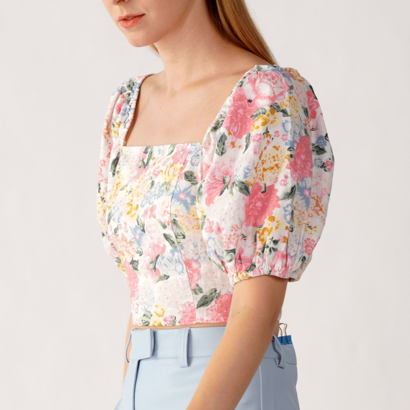 BALLOON SLEEVE CROPPED BLOUSE