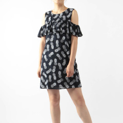 OFF THE SHOULDER PRINT FRILL MINI DRESS