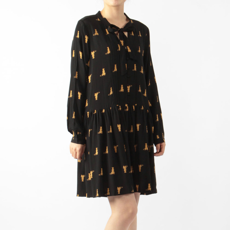 TIE FRONT LONG SLEEVE DRESS