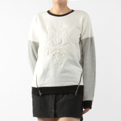 3D QUILTED EMBROIDERY ZIP FRONT SWEATER