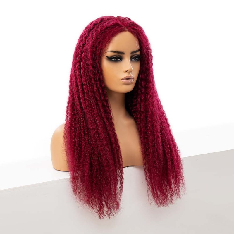 Burgundy Kinky Curly 180% Density Human Hair Hd Lace Front Wigs for Women