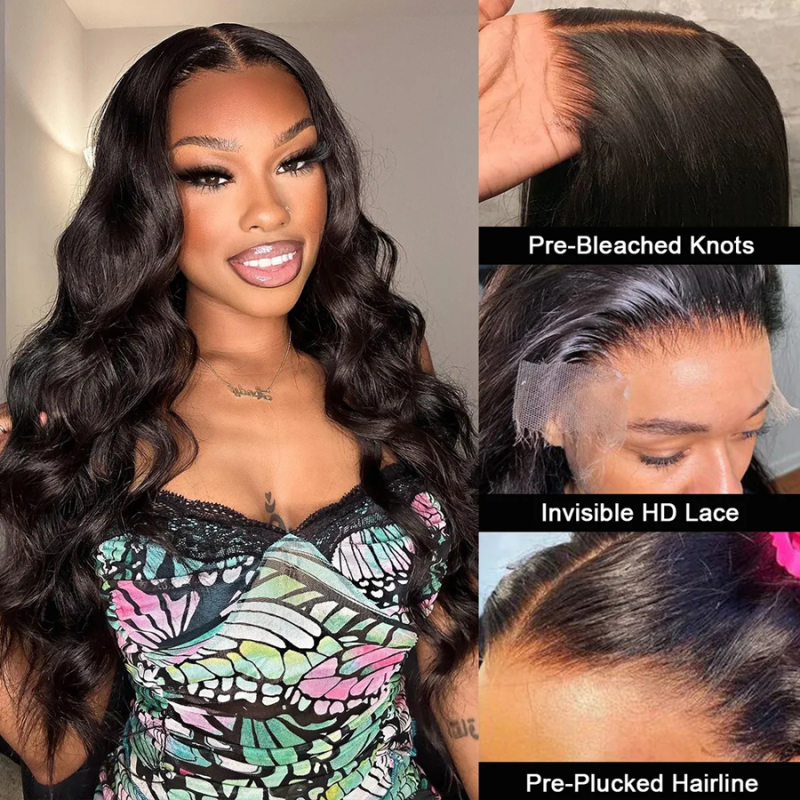 13×4 Full Frontal HD Lace Wigs Pre-Bleached Knots Body Wave Glueless Human Hair Wigs 180%