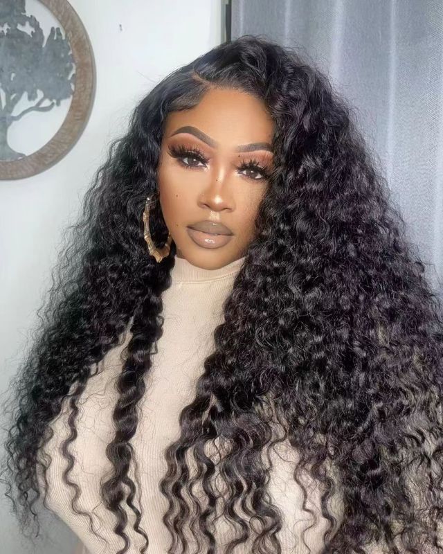 Invisible HD 13×4 Lace Frontal Wigs Deep Wave Curly Pre Plucked Virgin Human Hair Wigs