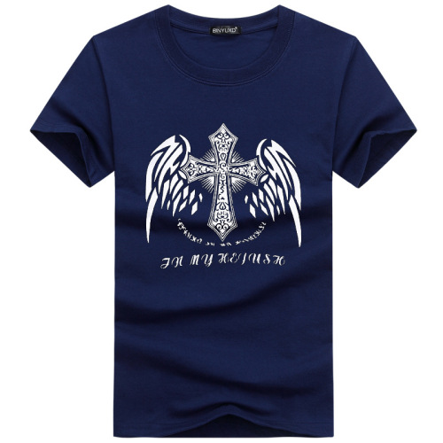 2022 summer new short-sleeved T-shirt men plus size youth half-sleeved T-shirt Cross Printing Jesus Shirt