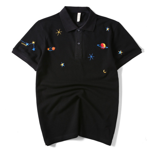 Unisex Fashion Summer Short Sleeve Polo Shirt Star Space Embroidery Polo Shirt