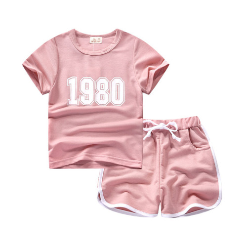 Summer Wholesale Children Kids Clothes Short Sleeve sports suit Girls Boys Summer T shirt and Shorts 2pcs set
