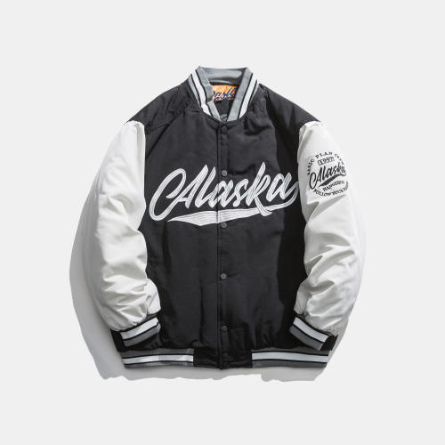 Winter Japanese color-blocking letter embroidery cotton jacket for men and women with baseball collar casual cotton jacket