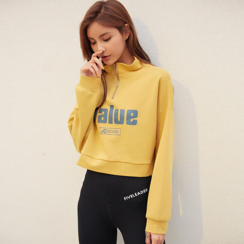 Womens Drop Shoulder Cropped Sweatshirt Jumper Sexy Women Tops Long Sleeve Cotton letter printing Pullover Cropped Hoodies