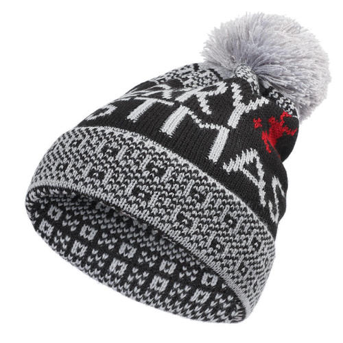 Christmas element knitted hat Santa winter acrylic hat letter jacquard unisex ball top beanie caps