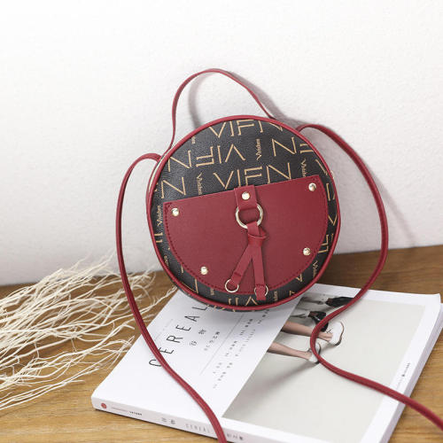 Contrast color small round bag 2022 mini letter print shoulder bag women's bag portable messenger mobile phone coin purse