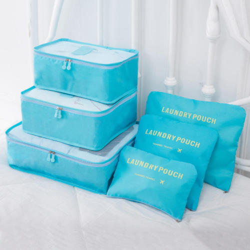 Six-piece waterproof travel storage bag Clothing cosmetic organizer Solid color Waterproof luggage bag