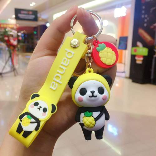 Wholesale Cute Panda Car Keychain Cartoon Fruit Epoxy Keychain Pendant Gift