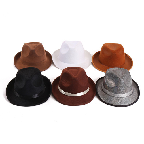Autumn and winter woolen hat black jazz black top hat ribbon edge men's black hat