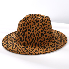 Autumn and winter new leopard print jazz hat men fashion British retro sunshade felt hat gentleman elegant woolen top hat