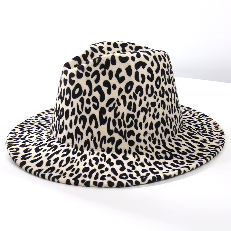 Autumn and winter new leopard print jazz hat men fashion British retro sunshade felt hat gentleman elegant woolen top hat
