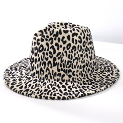 Autumn and winter new leopard print jazz hat men fashion British retro sunshade felt hat gentleman elegant woolen top hat