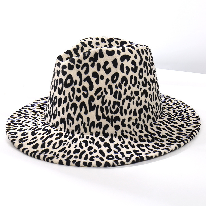 Autumn and winter new leopard print jazz hat men fashion British retro sunshade felt hat gentleman elegant woolen top hat