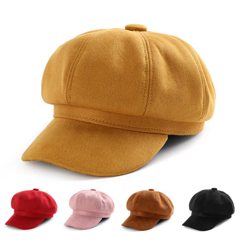 Ladies octagonal hat new suede fashion hat gorras British beret Korean version autumn and winter retro fashion hat