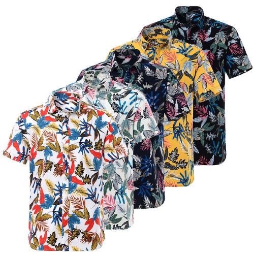 2022 cotton Hawaiian print short-sleeved shirt men's European size beach men's shirts causal travel shirt