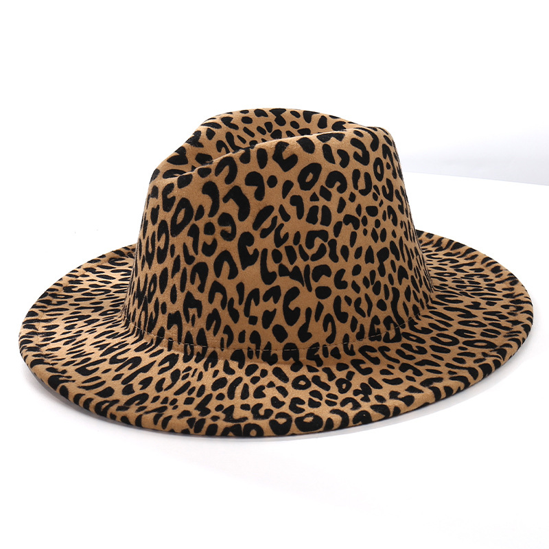 Autumn and winter new leopard print jazz hat men fashion British retro sunshade felt hat gentleman elegant woolen top hat