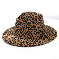 Autumn and winter new leopard print jazz hat men fashion British retro sunshade felt hat gentleman elegant woolen top hat