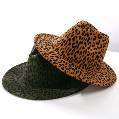 Autumn and winter new leopard print jazz hat men fashion British retro sunshade felt hat gentleman elegant woolen top hat