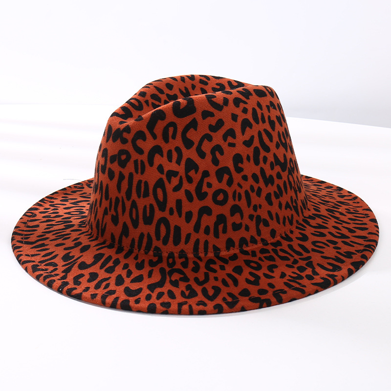 Autumn and winter new leopard print jazz hat men fashion British retro sunshade felt hat gentleman elegant woolen top hat