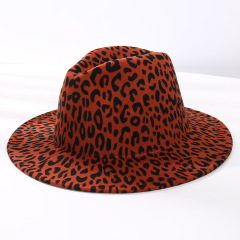 Autumn and winter new leopard print jazz hat men fashion British retro sunshade felt hat gentleman elegant woolen top hat